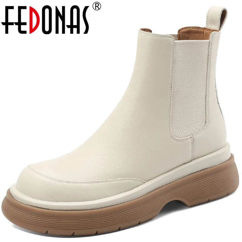 FEDONAS 2025 stivaletti da donna di base tacchi spessi Casual Comfort conciso lavoro Casual scarpe in vera pelle donna autunno inverno