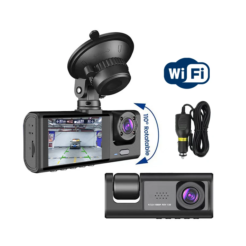 

Android Auto 3-канальная автомобильная камера 1080p Автомобильный видеорегистратор ночного видения Автомобильный видеорегистратор с широким углом обзора спереди и сзади