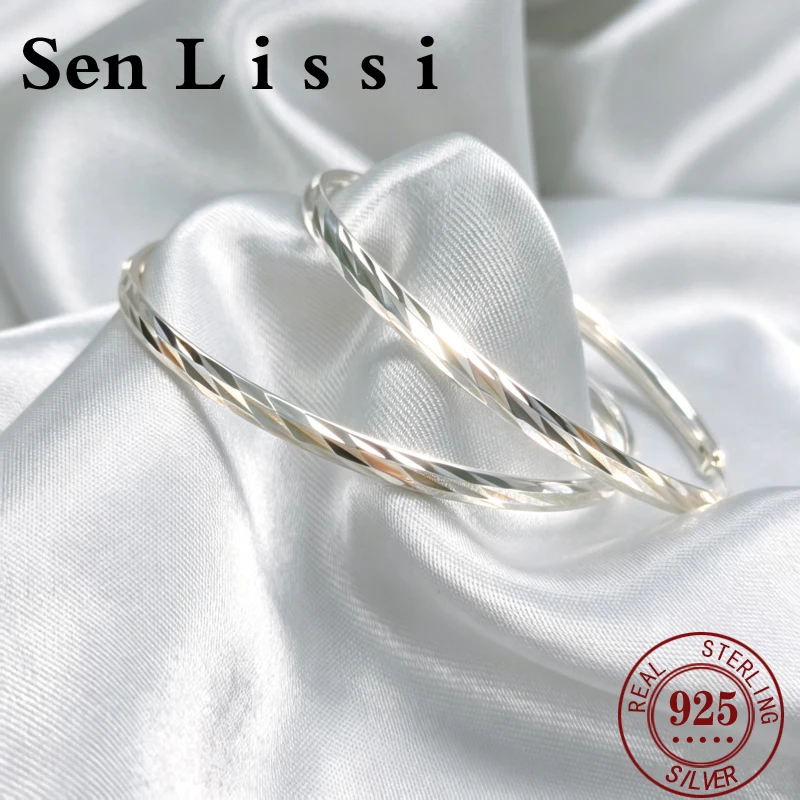 

High Polished Diagonal Cut Hoop Earrings 925 Sterling Silver Hypoallergenic Women Ear Jewelry Birthday Valentine Gift