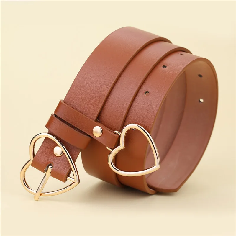 

Women's Cute Leather Belt Metal Heart Shape Buckle White Retro PU Waistband Designer Cinto Feminino Pants Strap for Women Girls