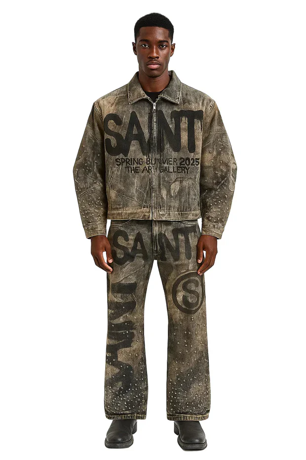 

Осенняя винтажная джинсовая куртка с шипами Y2K, мужская и женская одежда, мешковатое пальто с вышивкой в стиле пэчворк и графическим номером