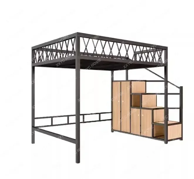 Wrought iron elevated bed sheet Upper Space saving Apartment Loft under table iron frame  double bed