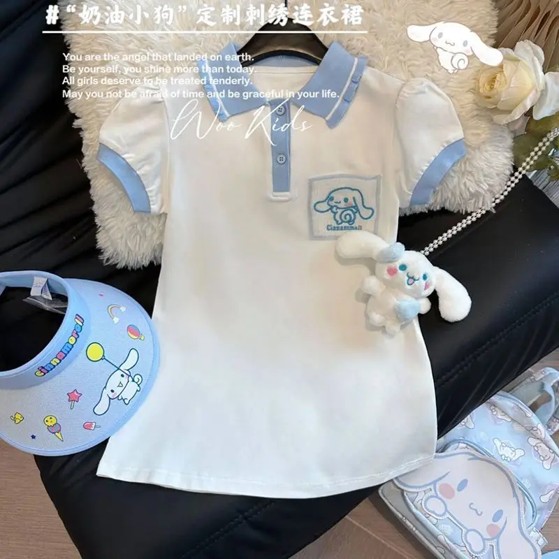 Nieuwe Kawaii Meisjes Jurk Lieve Prinsessenrok Schattige Cartoon Cinnamoroll Kinderen Jurk Met Korte Mouwen Zomer Kinderkleding Geschenken