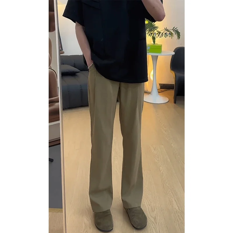 

Мужские летние брюки цвета хаки 57 из тонкого ледяного шелка с охлаждающим эффектом, прямые, слегка расклешенные, с эффектом драпировки