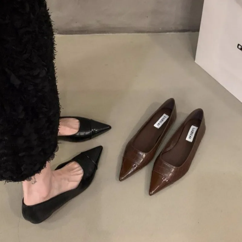 

New Lady Flats Pink Black Woman Flat Heel Shoes Working Flats Solid Color Slip on Loafer Flats Shoes Women Luxury Shoes Women