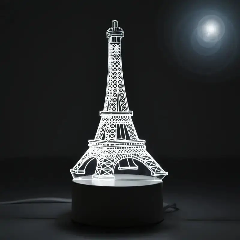 1pc  The Paris Tower 3D Night Light, 3D Optical Illusion Lamp With Touch, 7-Color Changing Ambient Light For Bedroom