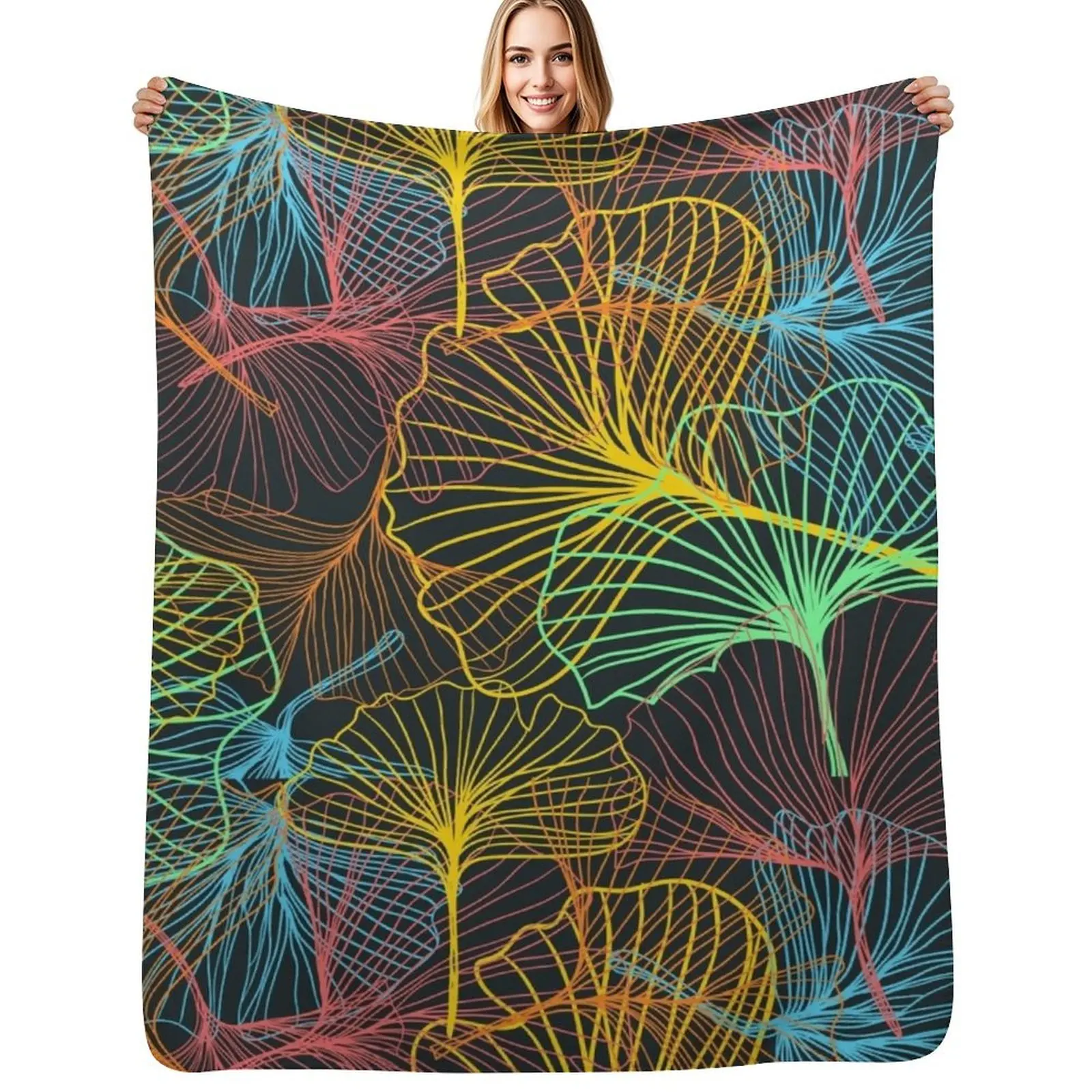 

Super Colored Leafs Tree Plant Floral Pattern Background Throw Blanket Flannels Hair Decorative Sofas manga Blankets