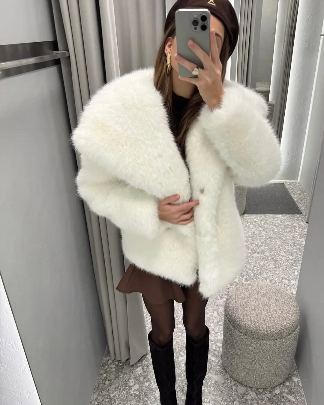 Faux Fur Coat Women Solid Fur Jacket Turn Down Collar Long Sleeve Single Breasted Loose Thick Warm Fur Casual 2025 Autumn Winter
