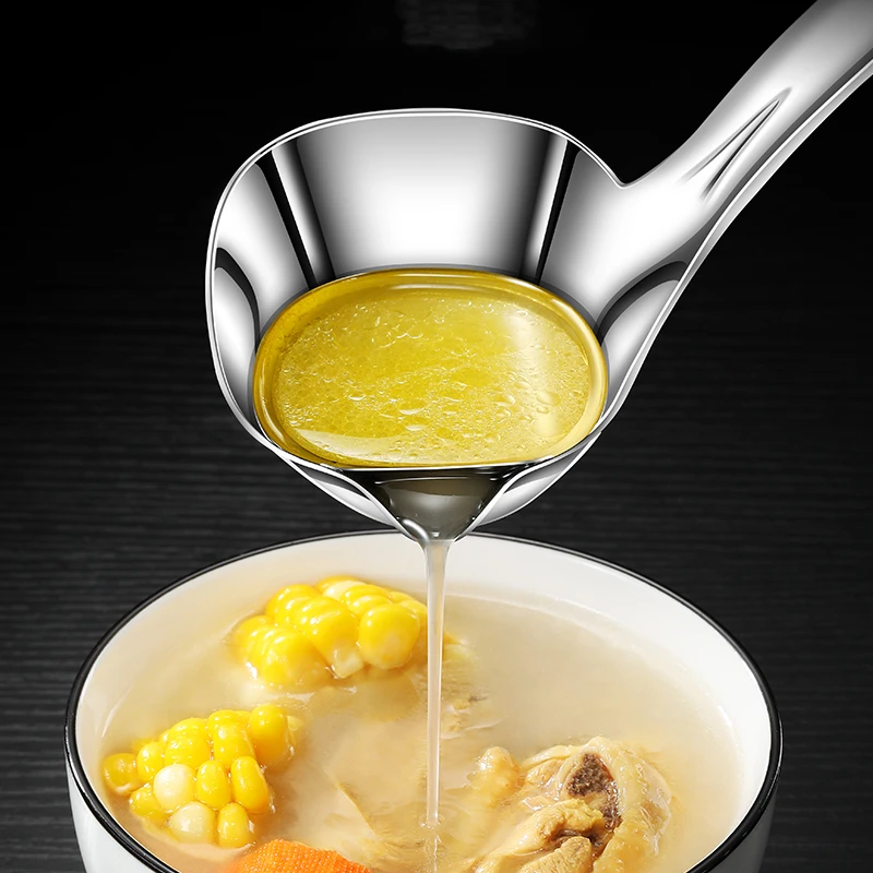 

99.9% Anti-bacterial LFGB Certification 316L Stainless Steel Oil Separating Spoon 28cm Length Reflective Soup Ladle for Banquet