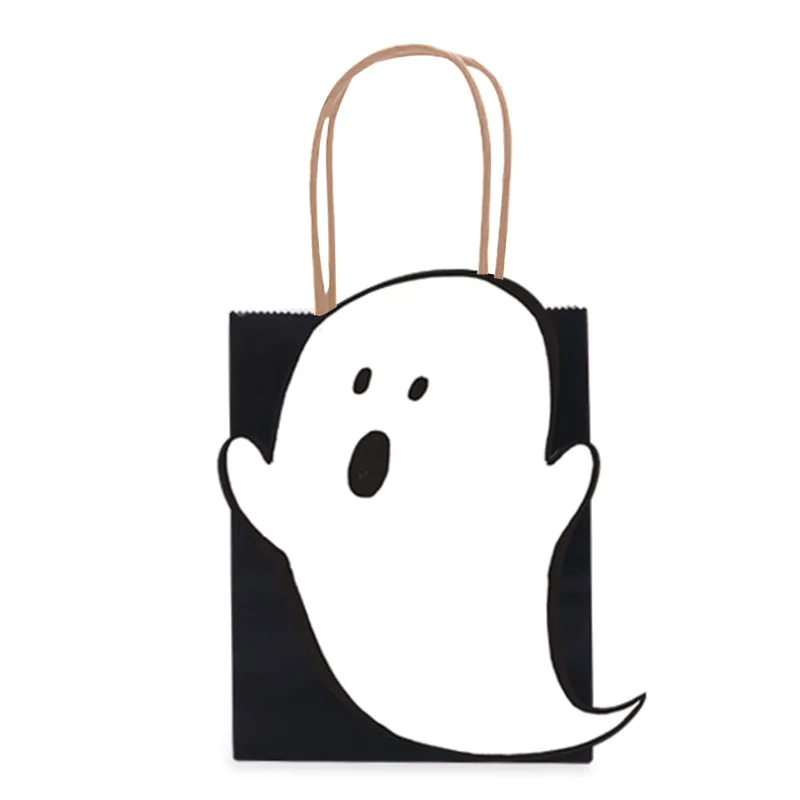 20 PCS Halloween DIY Creative Ghost Card Tote Bag Black White Halloween Candy Cookie Snacks Takeaway Paper Bag Package Wholesale