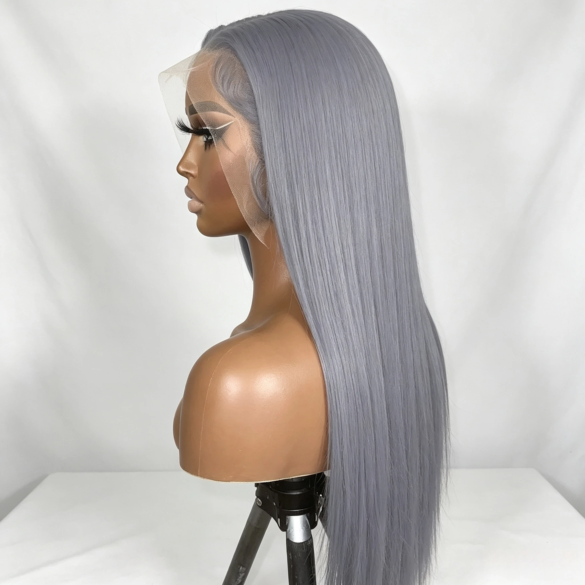 Silky 2026 Grey Long Straight HD Lace Frontal Wigs Cosplay For Women High Quality 180% Density Transparent Smooth Super Soft