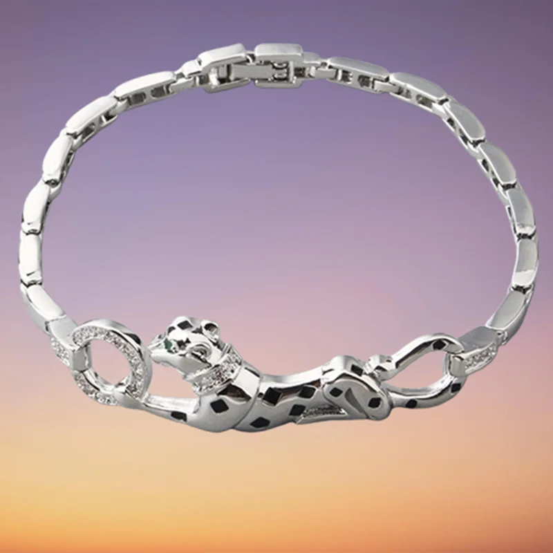 New BLack Spots Leopard Charm Chain Bracelet  Zirconia Stone Animal Panther Women Men Designer Copper Jewelry