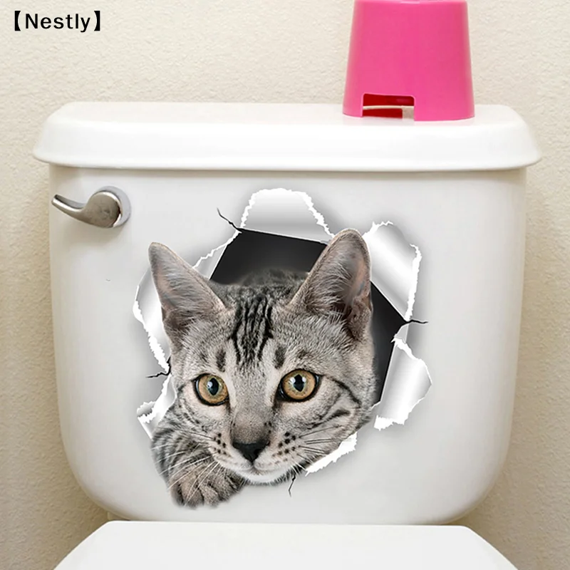 Funny 3D Kitten Toilet Seat Stickers Decals Waterproof Peel & Stick Restroom Animal Decals Decor For Bathroom Washroom〔Nest〕