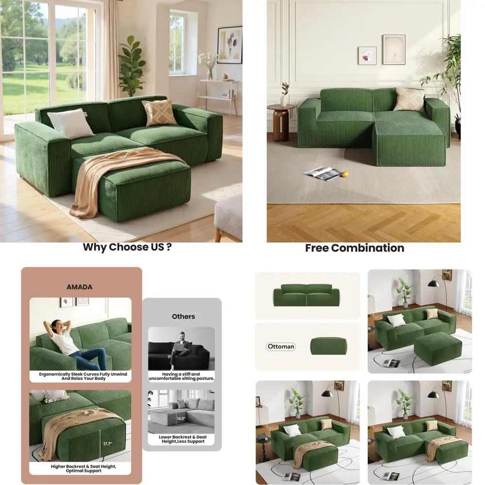 

Amada 80" L Shaped Sofa Modular, Corduroy Clopud Couches with Deep Seats &High-Back, Upholstered Couches for Living Room Bedroom