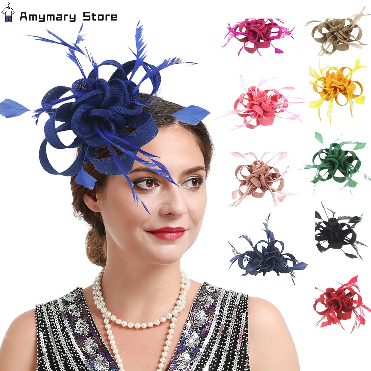 New Women's Feather Hair Accessories Hair Bands Wedding Party Bridal Headdress Royal Ascot Retro Feather Hat Hair Accessories