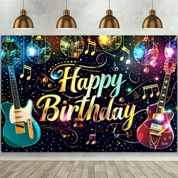 Happy Birthday background and guitar rock themed party banners decorate universal holiday decorations