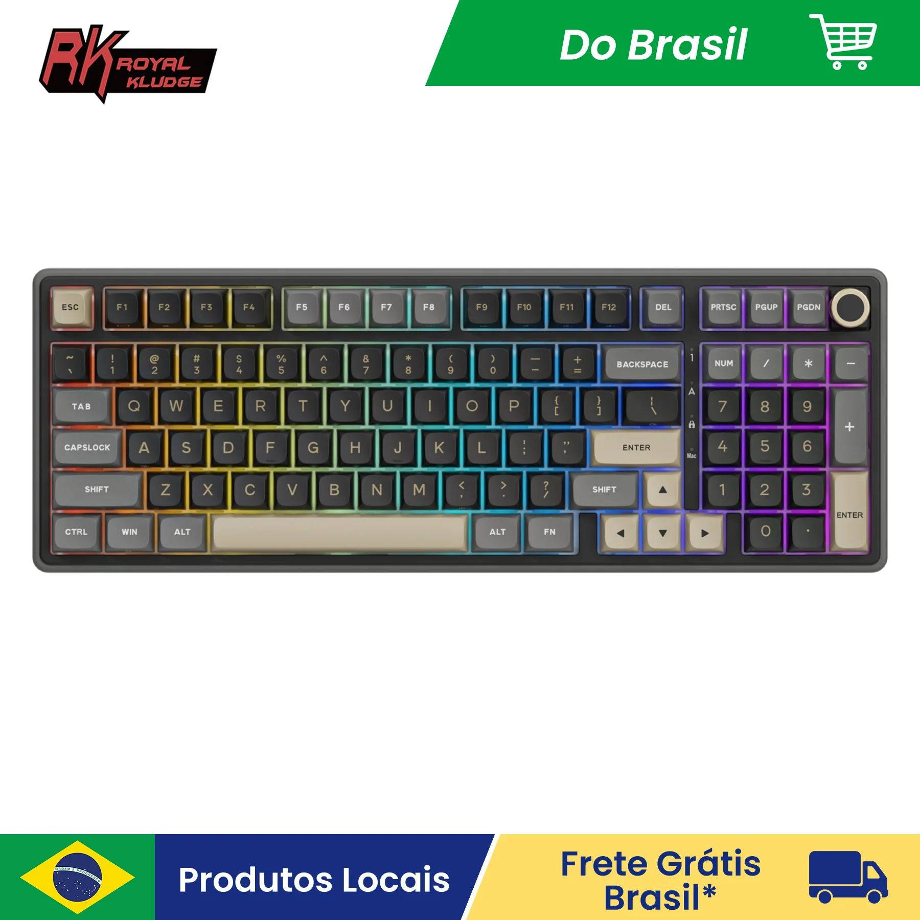 VAI ACABAR!!! Teclado Gamer Mecânico Royal Kludge RKR98Pro com Fio, Gasket, 98 Teclas, Keycaps PBT, Iluminação RGB, Hot-swappable e Knob de Metal