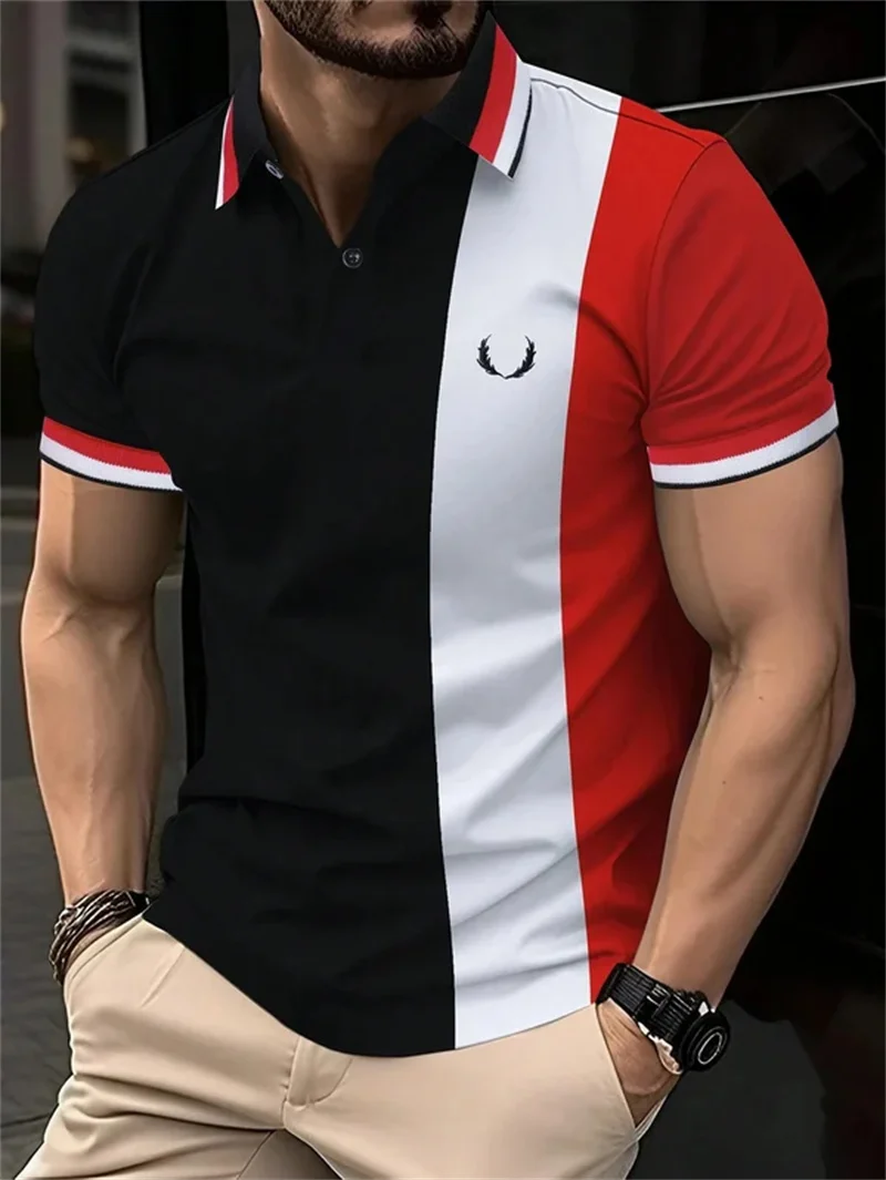 

Men's Simplicity Striped 3D Printed Polo Shirt Golf Jersey Business Sport Breathable Clothing top Fashionable Lapel Men Clothing