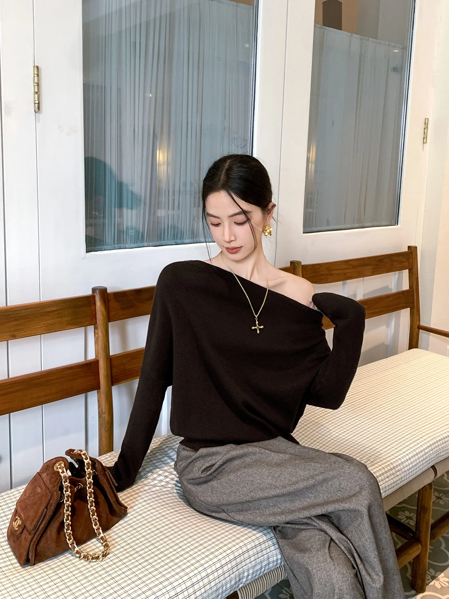 

Binguo Vintage Coffee Knitted Sweater Women's Faionable Classique Early Spring New Sle Loose Fit Long Sve Inner Wear