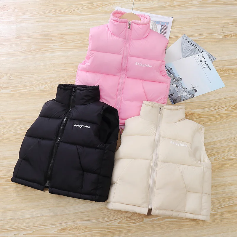 Winter boy plus velvet warm vest 2-12-year-old girl casual loose down sleeveless jacket thickened 2023 fashion children Clothing