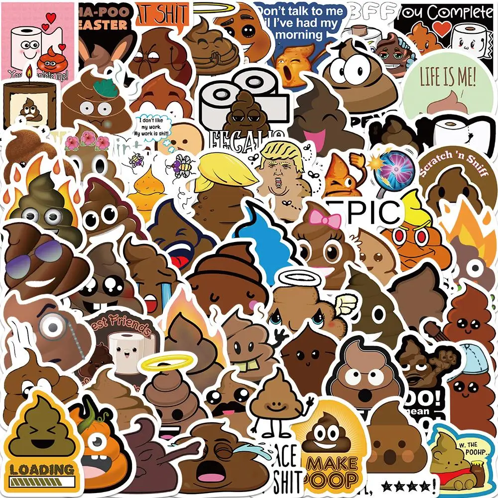 

60Pcs Cartoon Funny Poop Spoof Stickers Personality Graffiti DIY Skateboard TV Helment Waterproof Car Kid Gift Community Sticker