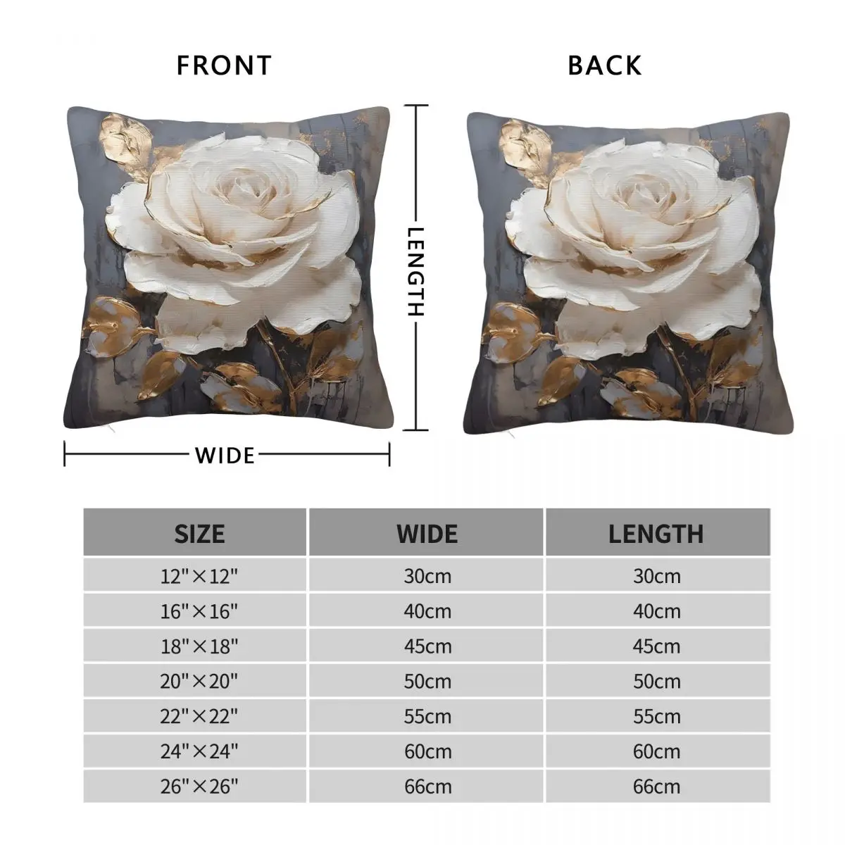 White Rose With Gold Leaf Square Pillowcase Polyester Linen Velvet Pattern Zip Decor Room Cushion Cover 45x45