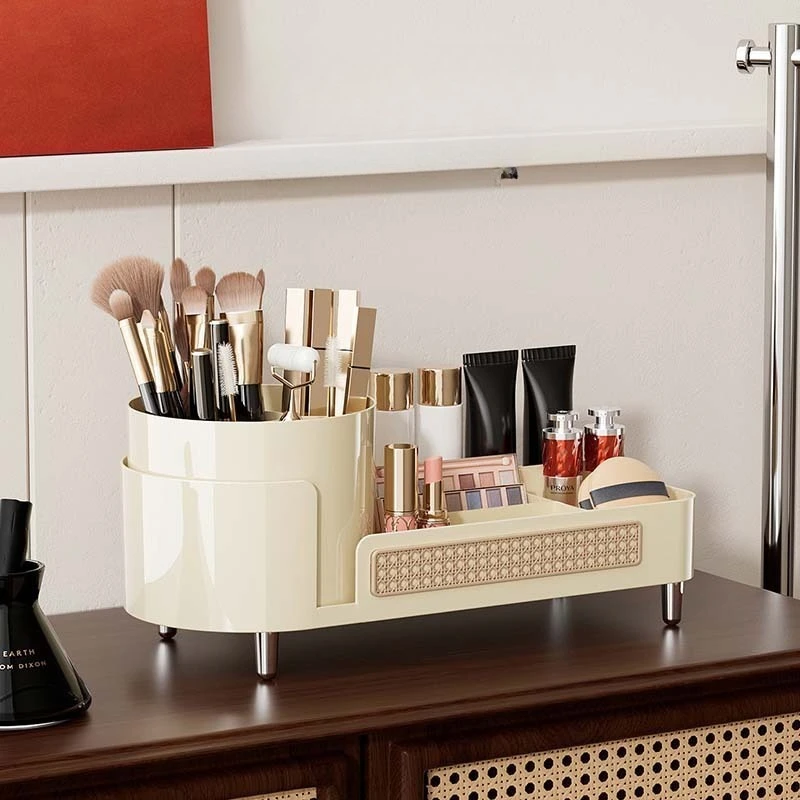 

Средневековая коробка для хранения косметики, плетеная из искусственного ротанга, настольное хранилище для макияжа в стиле ретро, вращающаяся коробка для хранения Advanced sense