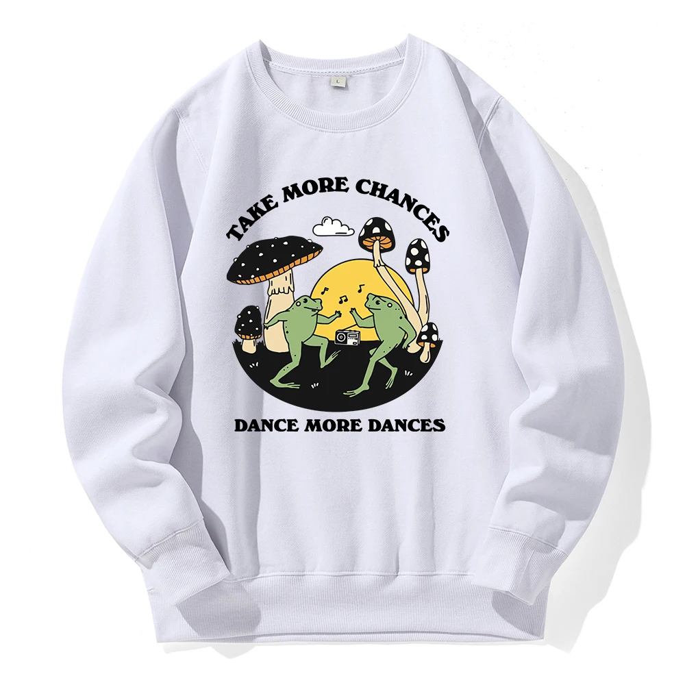 

Take More Chances Two Dancing Frogs Large Mushroom Men Sweatshirt Loose Casual Hooded Warm Fleece Hoodies Street Fashion Hoodie