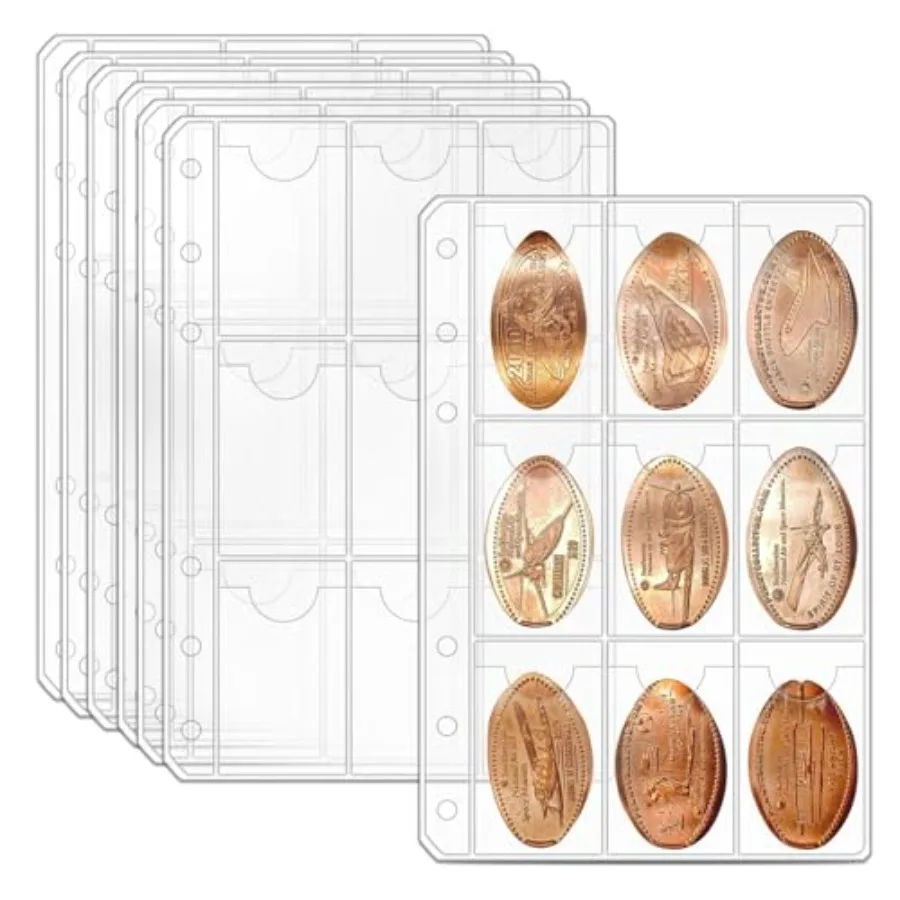 

Pressed Penny Album Sleeves Suitable for A6 Binder 9 Pocket Penny Holder Sleeves Pressed Penny Holder for Collectors 25 Pack
