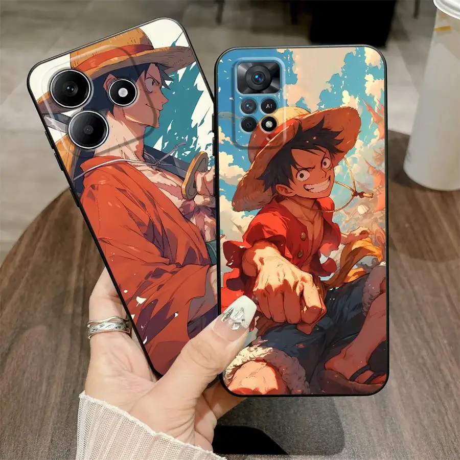Capa de telefone macia preta para xiaomi redmi note 13 14 pro plus 12s 7 8 9 10 11 12 pro 10s 9s 11s anime luffys de uma peça
