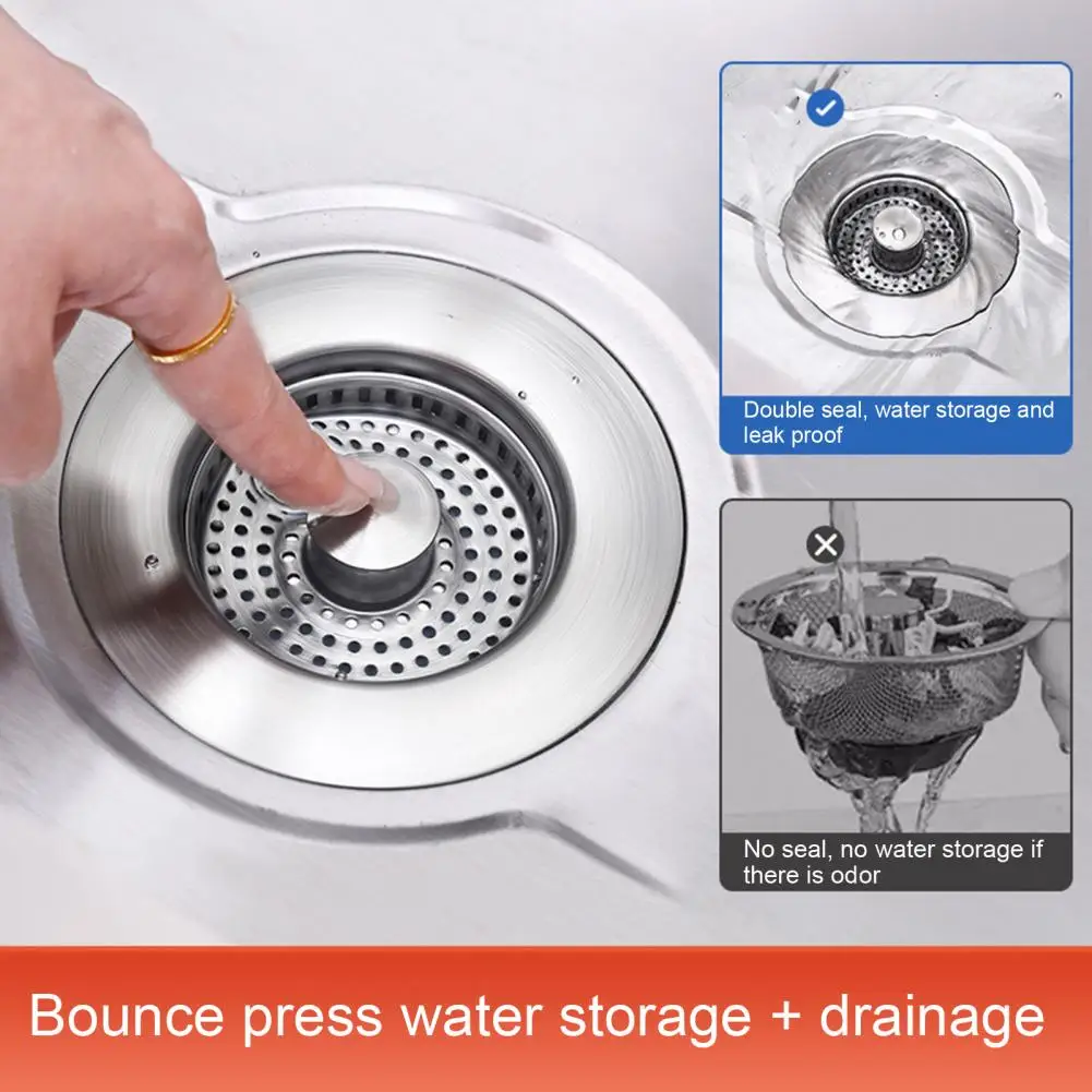 Recyclable Sink Strainer Stainless Steel Kitchen Sink Strainer Set Spring Core Drain Basket Upgraded Stopper for Efficient