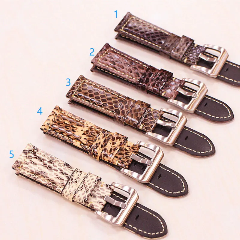 Watch Replacement Accessories Luxury Snake Leather Watchband 20MM 22MM 24MM Pin Buckle Waterproof Leather Watch Strap