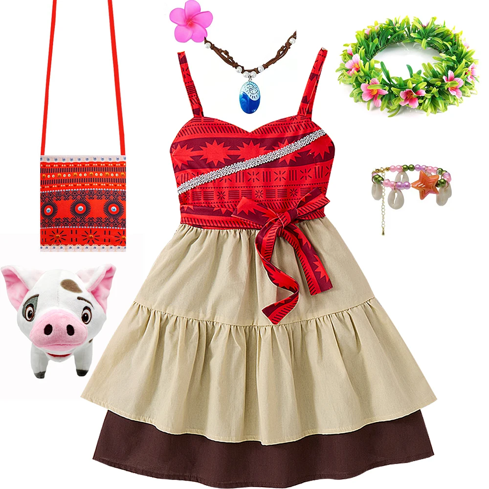 

Summer Printed Moana Dress for Kids Girl Sleeveless Casual Vestidos Children Vacation Beach Clothing Daily Dresses with Sash