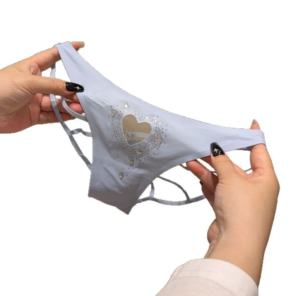 Lingerie Heart Hollow Out Ladies' Briefs Thin Strap Crystal Girls' Underwear Mesh Transparent Low Waist Triangle Panties Women