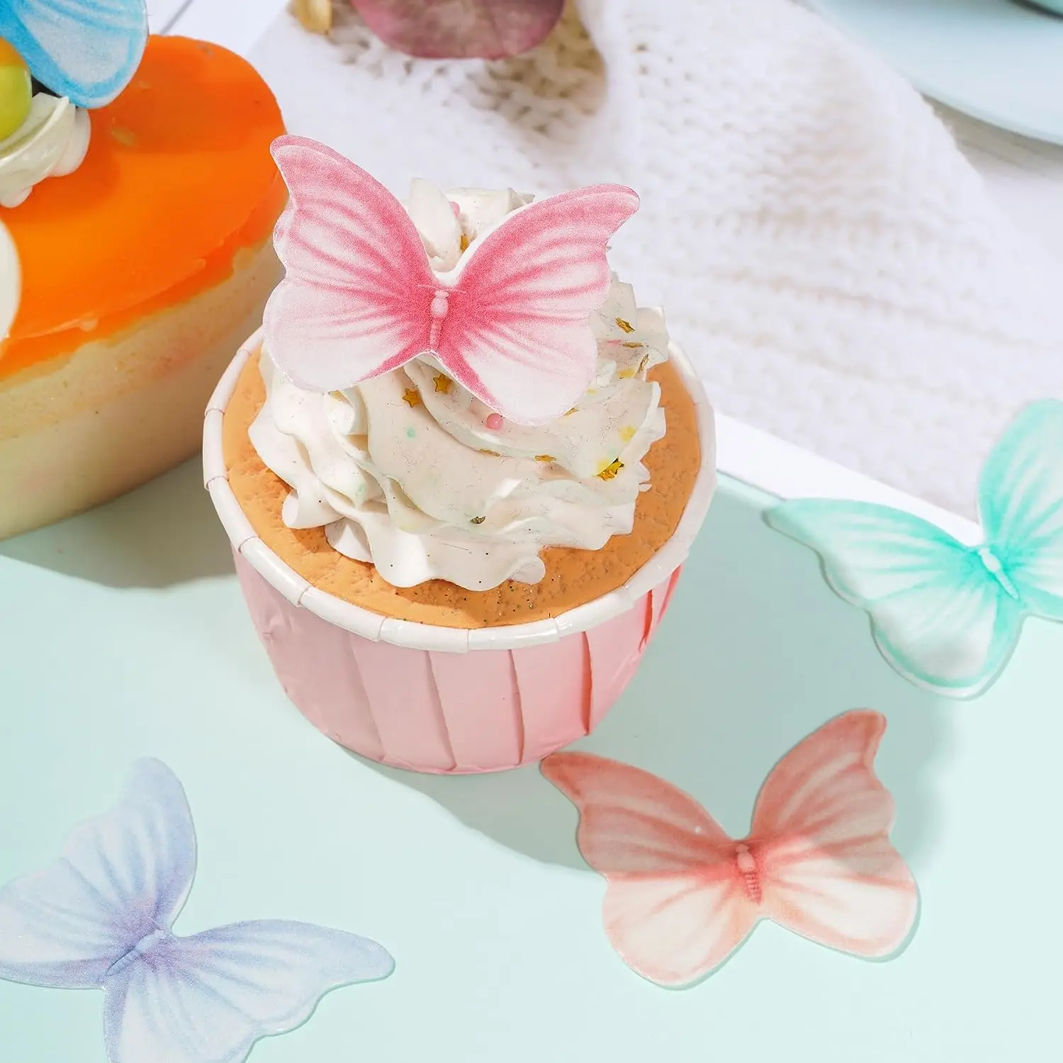 48pcs Wafer Paper Butterflies Cake Decor 3D Pink Blue Butterfly Cupcake Toppers Wedding Birthday Baby Shower Cake Baking Decor view 5