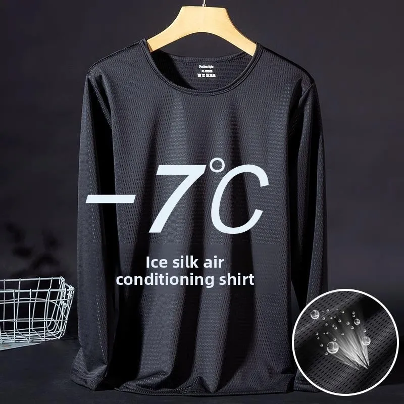 Ice Silk Men's Summer Thin Breathable Mesh UV Protection T-Shirt Long Sleeve Outdoor Base Layer T-Shirt Loose Fit Youth Trend