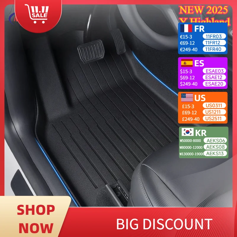 

NovaAcc Floor Mats for New Tesla Model Y 2025 Juniper Model Y Highland All Weather Trunk Mats Floor Liner Car Accessories