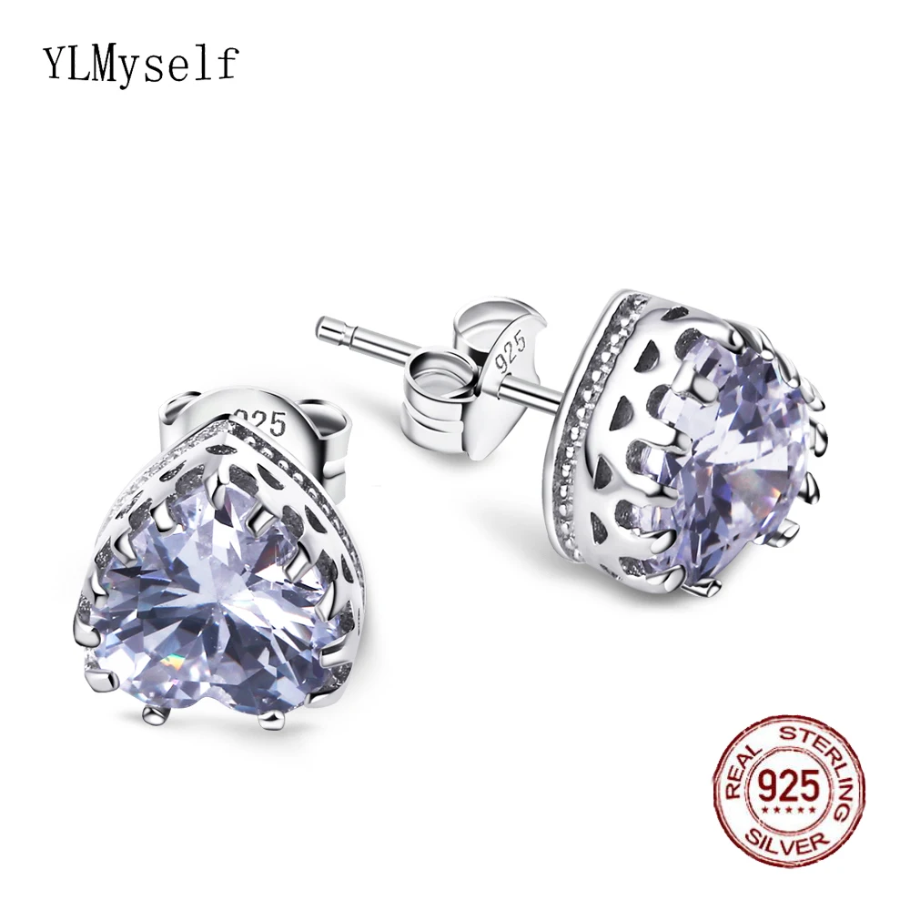 

Solid Real 925 Sterling Silver Stud Post Earrings Pave 4mm/7mm/8mm Shiny Cubic Zircon Beautiful OL Daily Wear Fine Jewelry