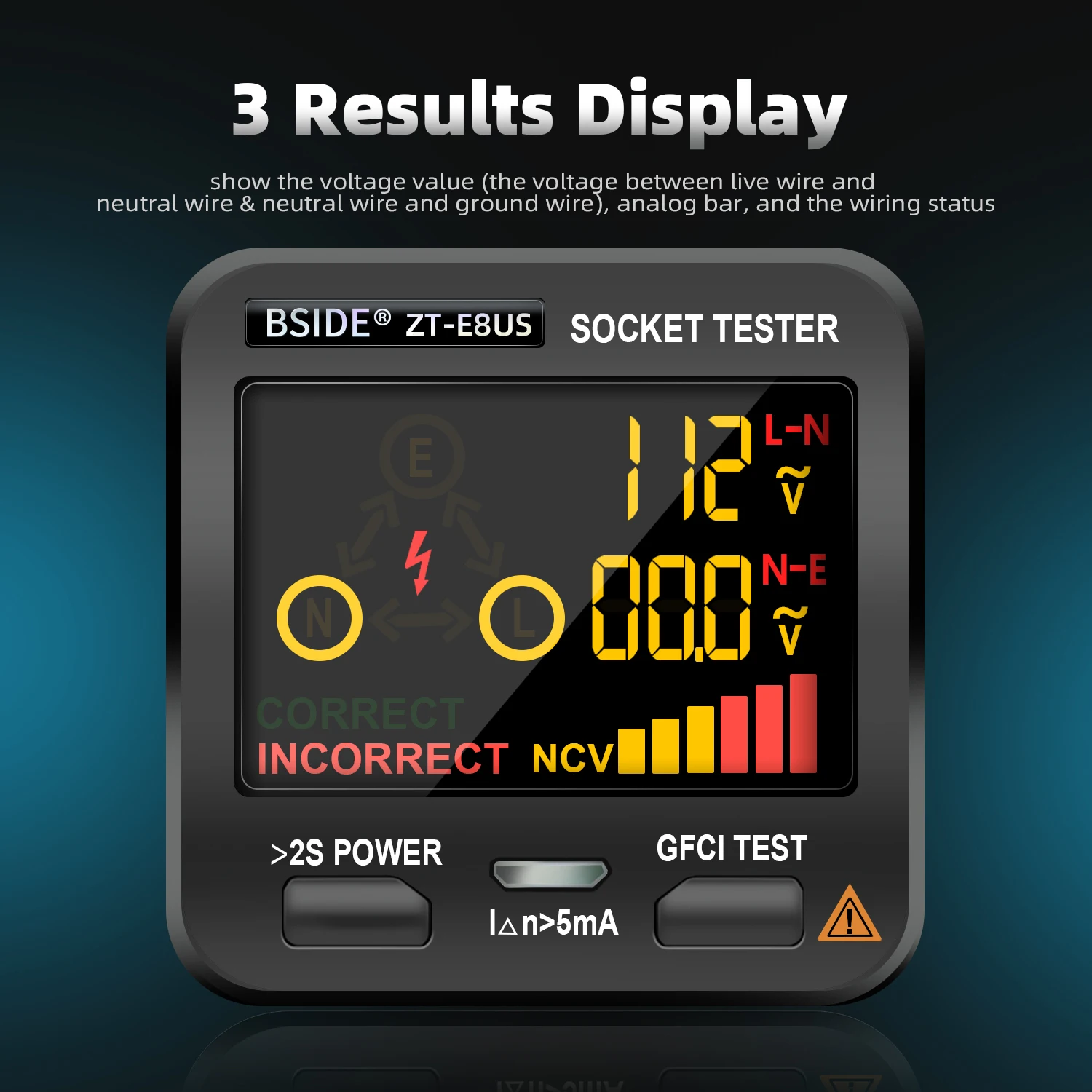 BSIDE Socket Tester Smart Socket Voltage Checker RCD GFCI Test NCV Live Neutral Test EU USA UK Plug Table