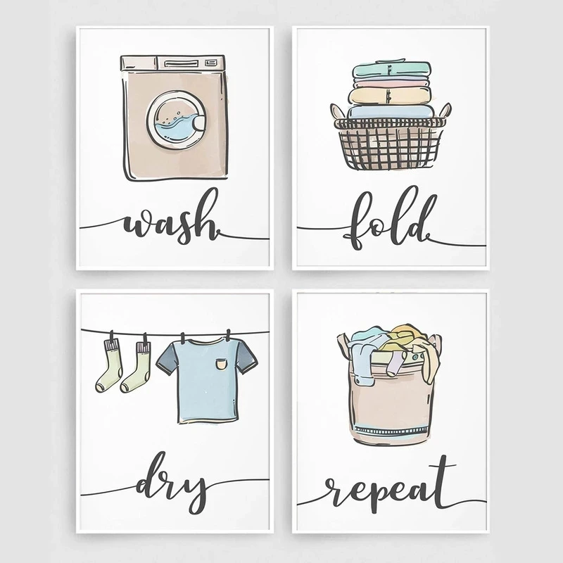 Spanish Wash Dry Fold Repeat Laundry Sign Poster and Print Wall Art Print Canvas Painting Nordic Wall Pictures for Utility Ro
