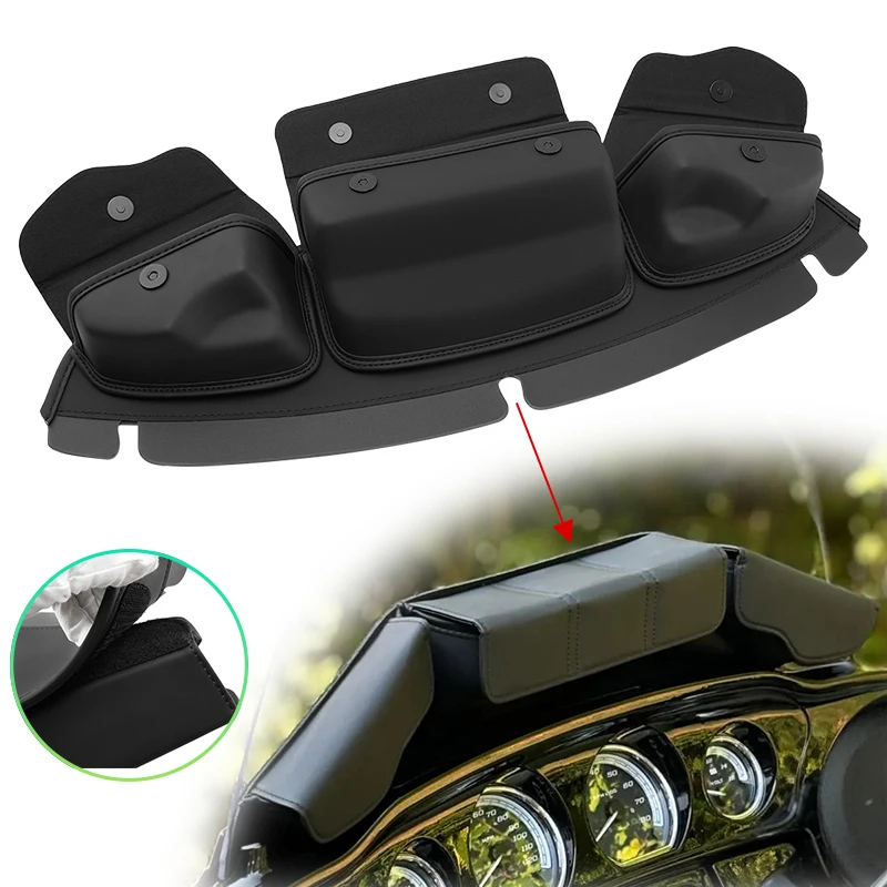 Motorcycle Black Windshield Bag Tri Pouch 3 Pocket Batwing Fairing Bag For Harley Touring Electra Glide Street Glide 2014-2023