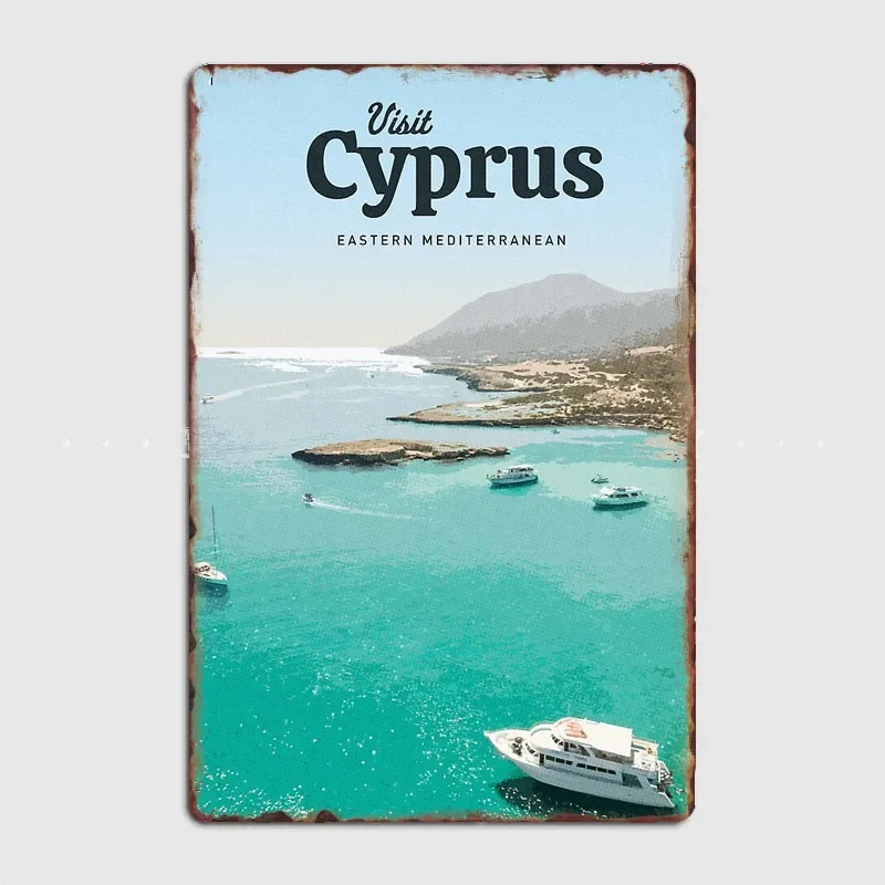 Visit Cyprus City Travel Scenery Sights Retro Poster Metal Sign Garage Club Indoor Room Decor Wall Decor Custom Tin Home Decor