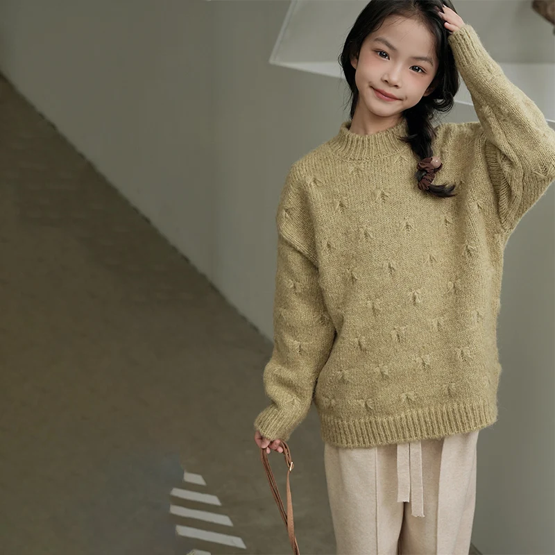 

Kid Sweater Age 4-14Y Baby Girl Casual Fashion Spring Autumn Knitwear Tween Girl Daily Outfit Child Korean-Style Pullover Coat