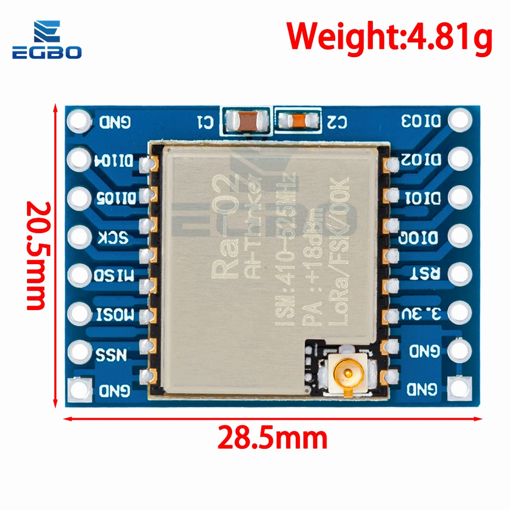 EGBO 433MHZ SX1278 LoRa Module 433M 10KM Ra-02 Wireless Spread Spectrum Transmission Board 2.4G IPX Antenna for Smart Home