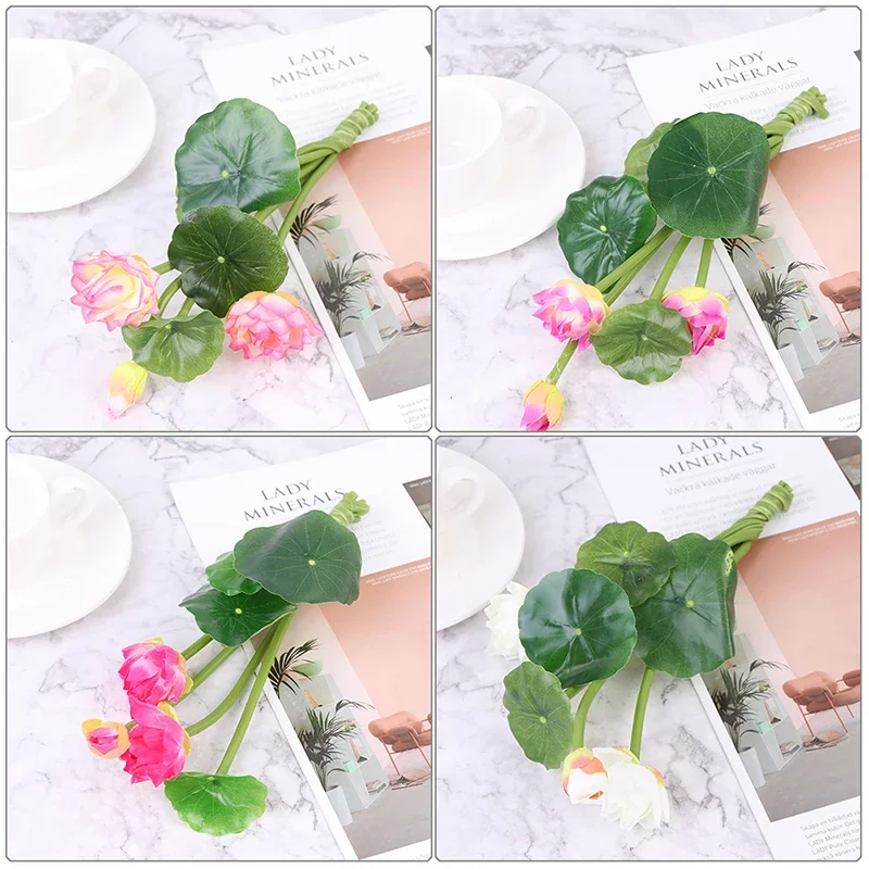 Lotus Simulation Artificial Flower Water Lily Micro Landscape Home Plants Decor