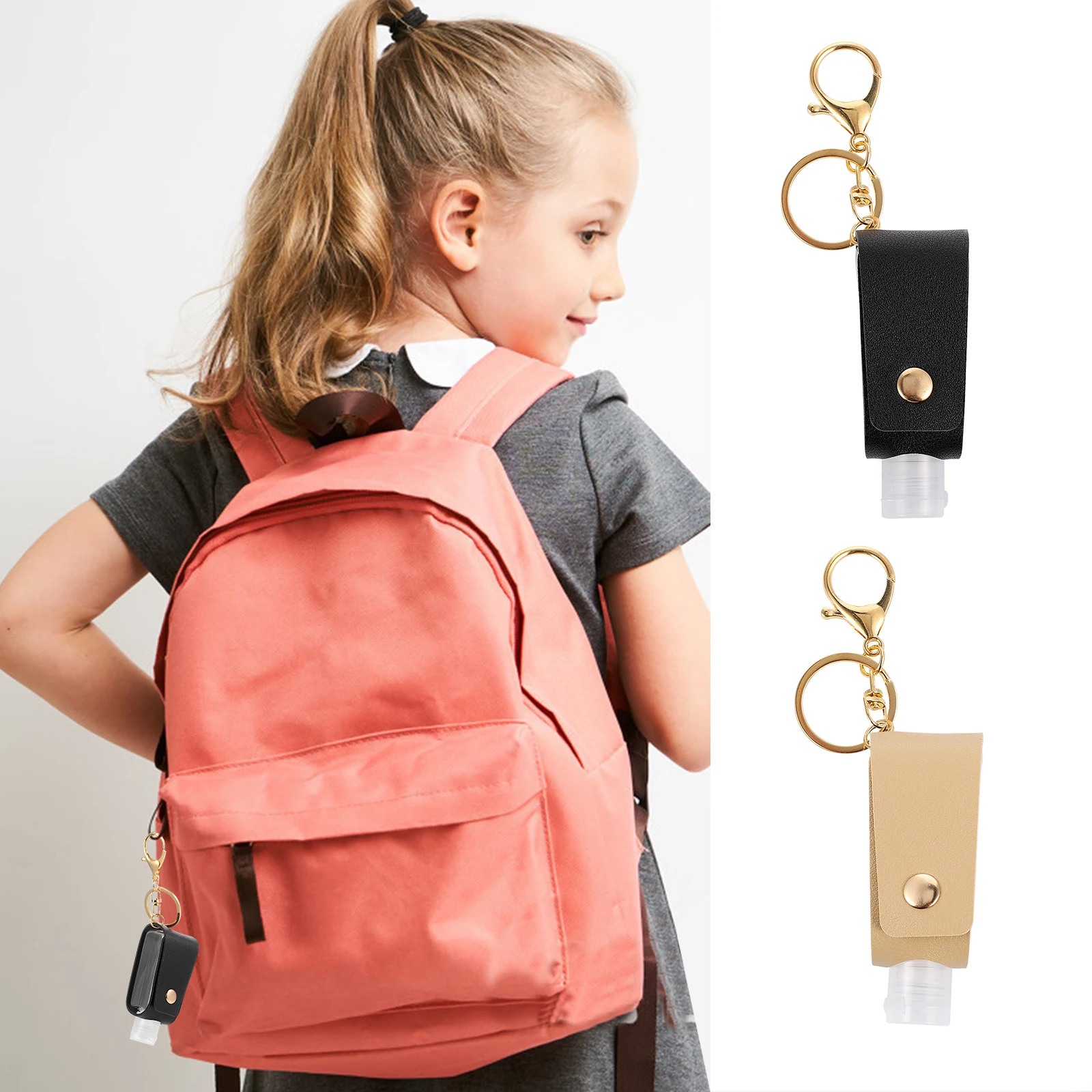 

2Pcs Portable Perfume Bottle Keychain with Durable PU Cover Lightweight Refillable Bottle for Hand Gel