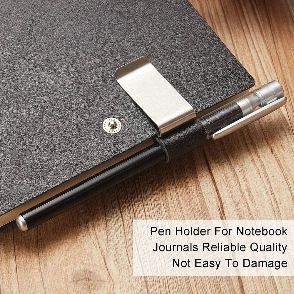 Handgemaakte lederen messing roestvrijstalen pennenhouder Clip Journal Notebook Bladwijzer Papieren map Schrijven Kantoorbenodigdheden Pen Loop