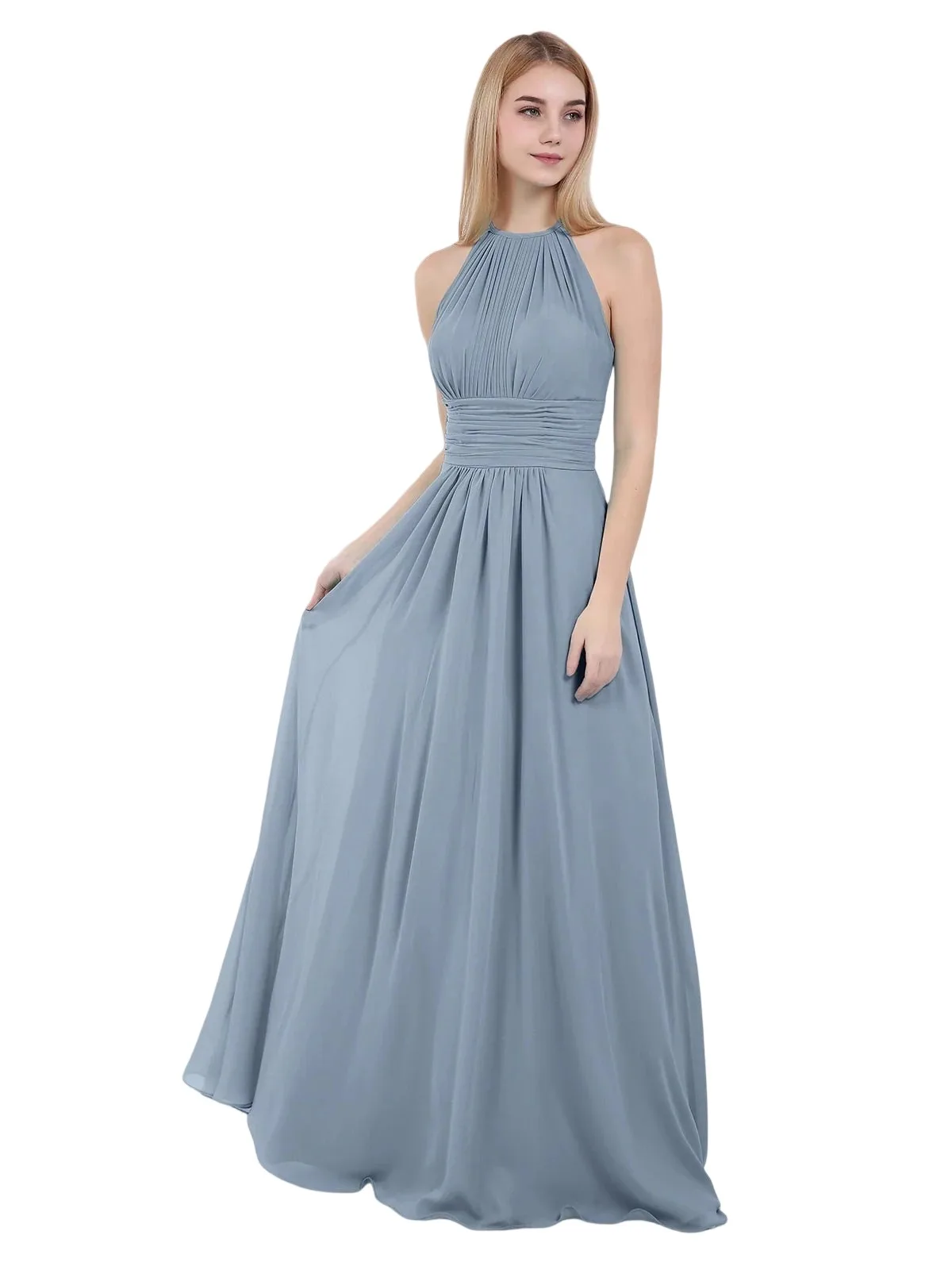 

Beshinel Customized Blue Halter Neck Chiffon Evening Dress Simple Elegant 2025 Summer New Backless Formal Bridesmaid Dresses