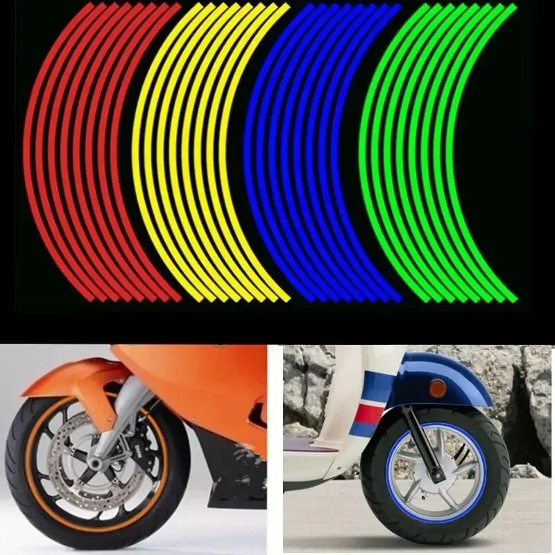 16pcs/set Strips Night Safety Waterproof Wheel Tire Decals Reflective Rim Stickers Color Change Motorcycle Decor Tape