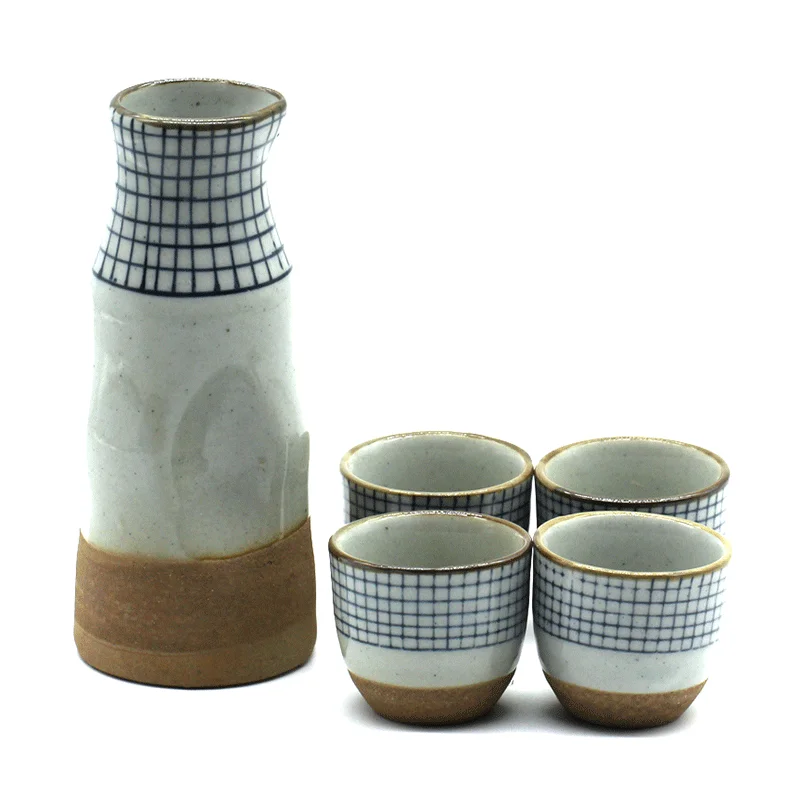 Health Janpanese Sake Cup Set Glazed Naive Handmade Ceramics Pottery Bottle Porcelain Sake Set Sake Pot Wine Cup Set Wine-cup